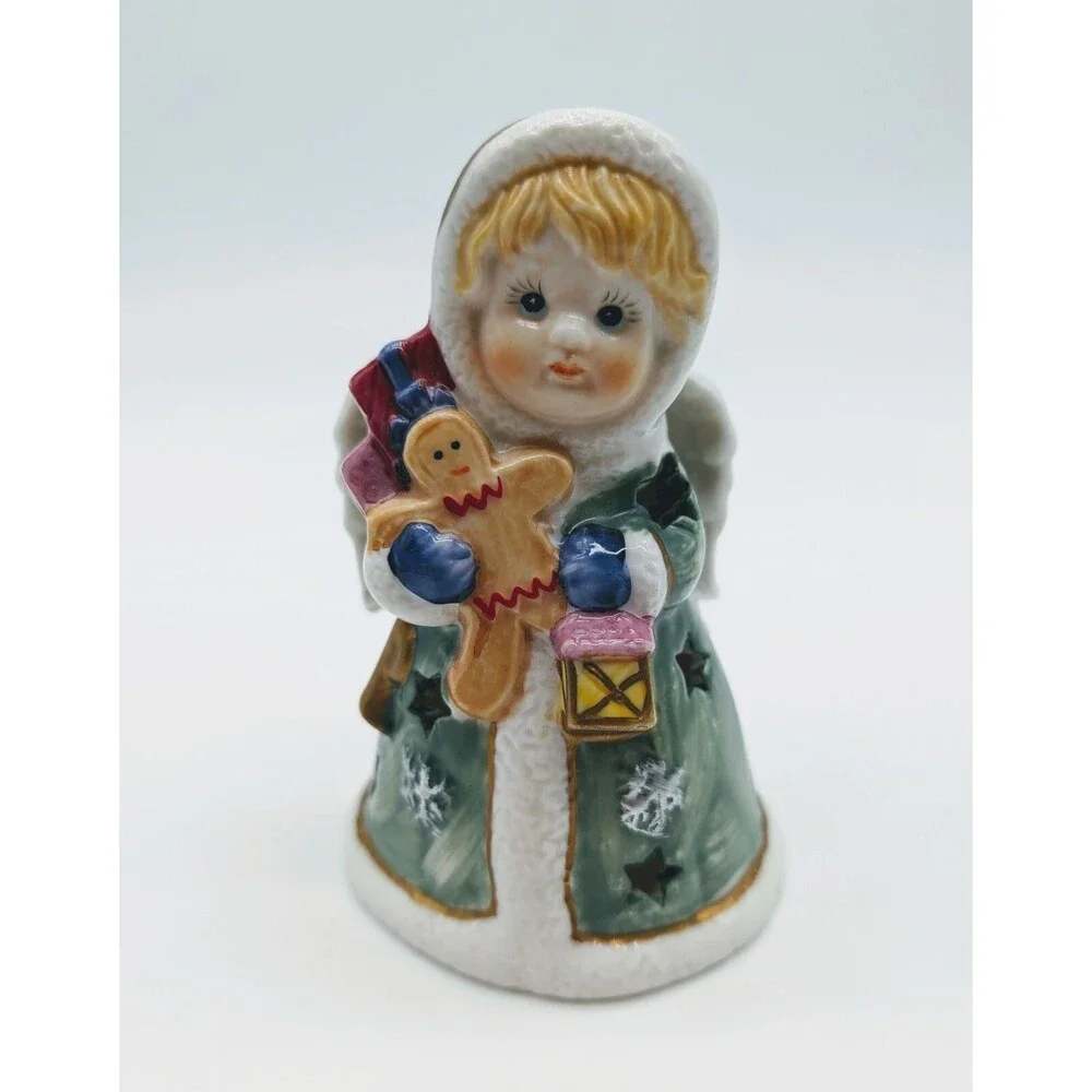 VTG Ceramic Snow Blond Angel Candle Lamp Tea Lite Votive Christmas Winter